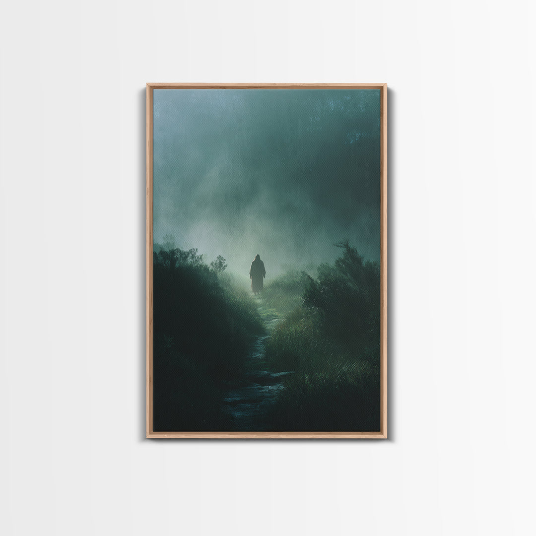 Emerald Dawn, Framed Canvas Print, Christian Wall Art, Jesus Painting, Christian Art Canvas, Moody Christian Art, Christian Christmas Art