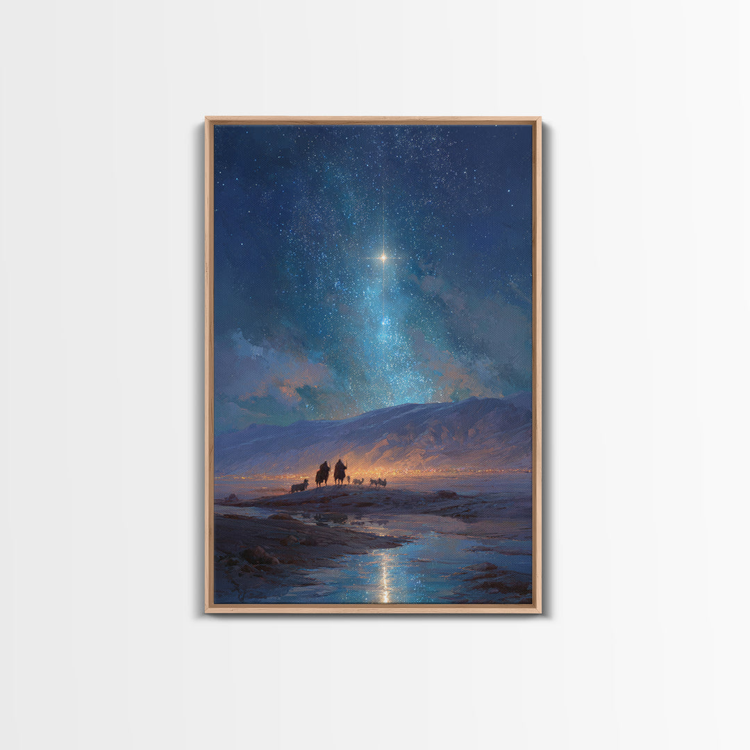 Heaven’s Beacon, Framed Canvas Print, Christmas Wall Art, Christian Art Canvas, Christian Christmas Art, Christian Decor, Retro Christmas A