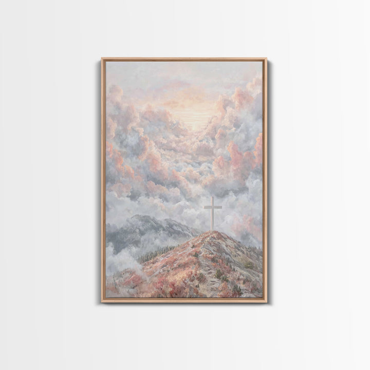 Heavenly Cross Peak – Framed Canvas Print – Christian Wall Art – Christian Art Print – Modern Christian Art – Christmas Art Prints – Christ