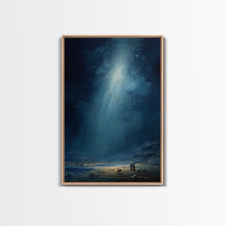 Night Of Promise | Framed Canvas Print | Christian Wall Art | Christian Christmas Art | Christmas Wall Art | Christian Art Canvas | Moody C