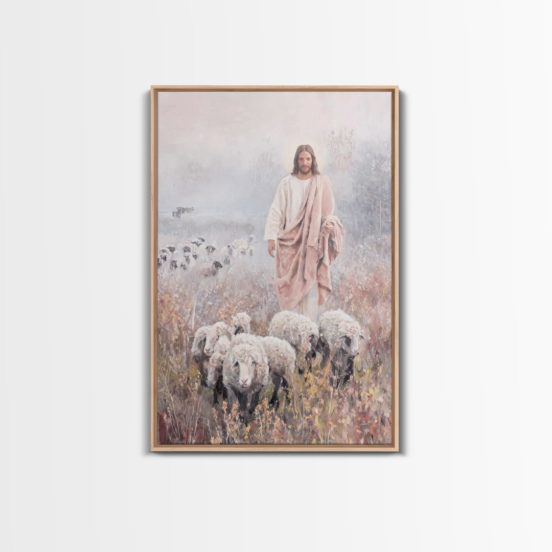 Morning Shepherd Path, Framed Canvas Print, Christian Art Canvas, Christian Wall Art, Christian Painting, Pastoral Scenery, Christian Decor