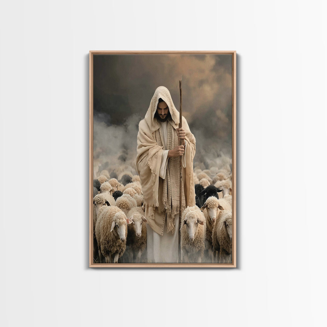 Eternal Shepherd Peace – Framed Canvas Print – Christian Art Canvas – Christian Wall Art – Jesus Painting – Christian Decorations – Christi