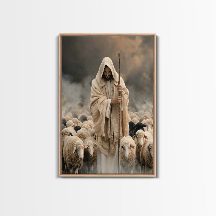 Eternal Shepherd Peace – Framed Canvas Print – Christian Art Canvas – Christian Wall Art – Jesus Painting – Christian Decorations – Christi