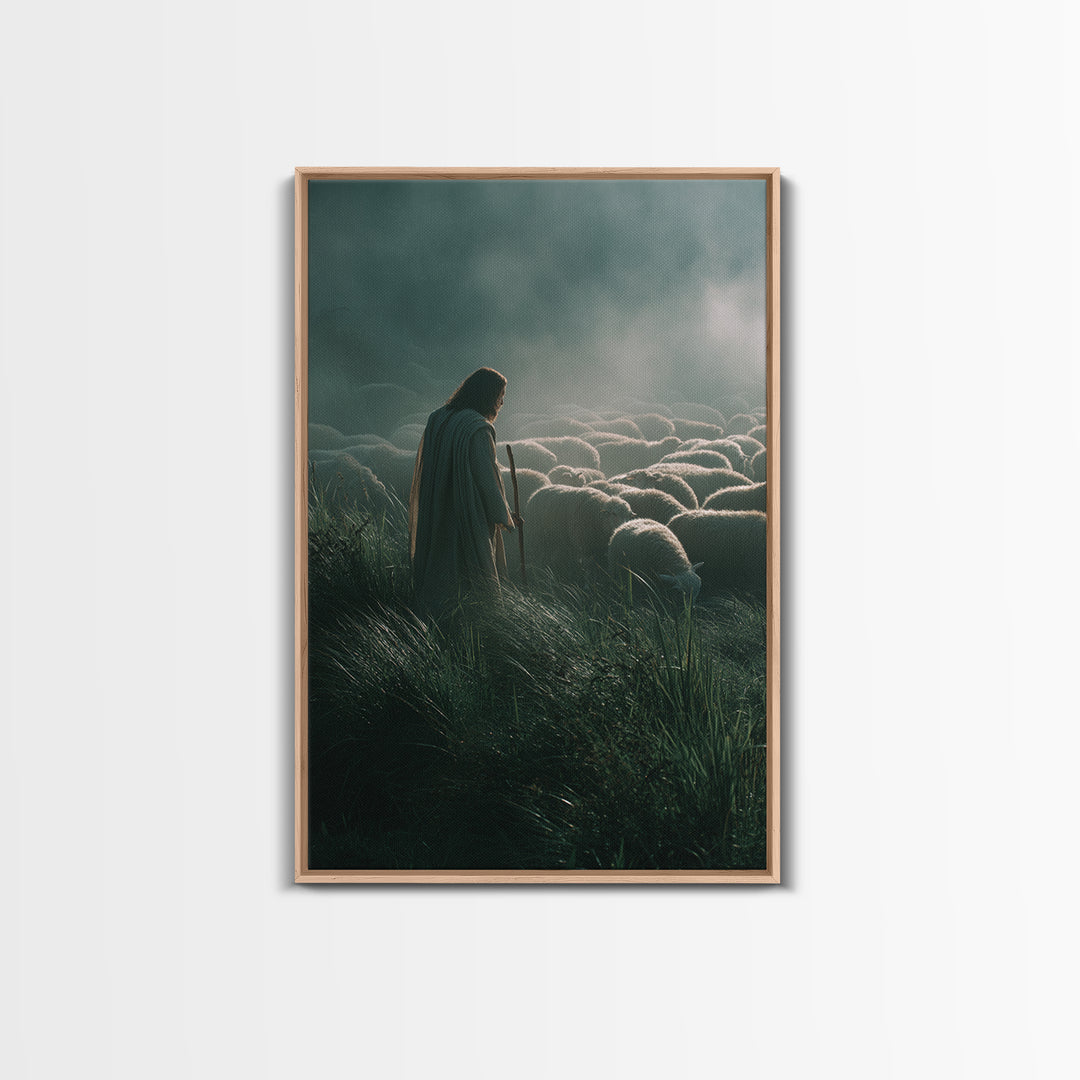 Fields Of Shepherding – Framed Canvas Print – Christian Art Canvas – Modern Christian Art – Jesus Painting – Christian Wall Art – Christian