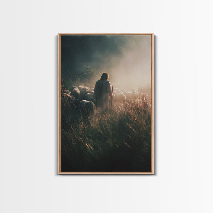 Morning Flock Peace | Framed Canvas Print | Jesus Painting | Christian Christmas Art | Christian Art Canvas | Moody Christian Art | Christi