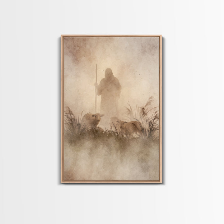 Guardian In The Mist | Framed Canvas Print | Christian Art Canvas | Jesus Painting | Moody Christian Art | Christian Wall Art | Subtle Chri