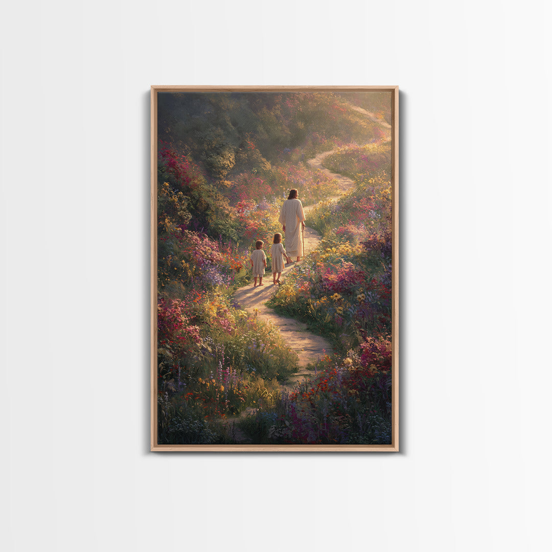 Eternal Bloom Path, Framed Canvas Print, Christian Wall Art, Jesus Painting, Christian Art Canvas, Christian Christmas Art, Christian Decor