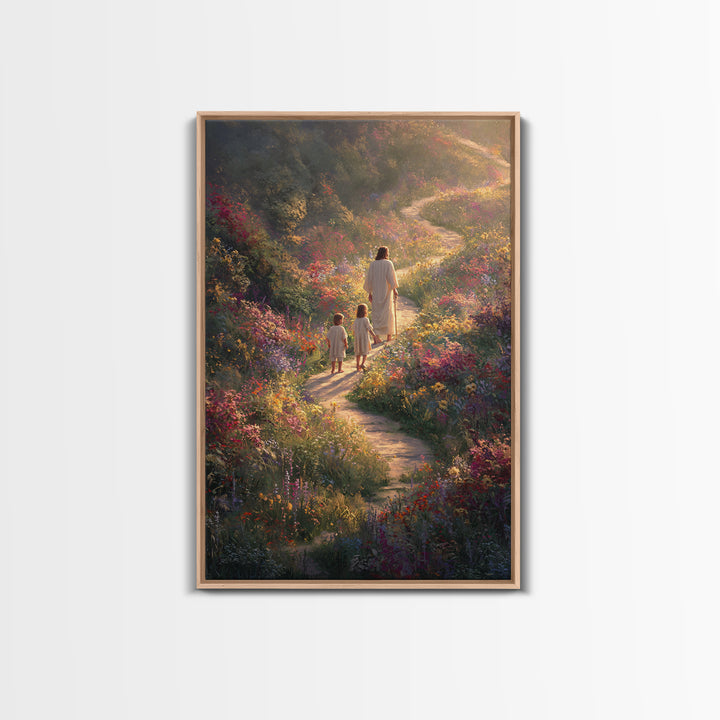 Eternal Bloom Path, Framed Canvas Print, Christian Wall Art, Jesus Painting, Christian Art Canvas, Christian Christmas Art, Christian Decor