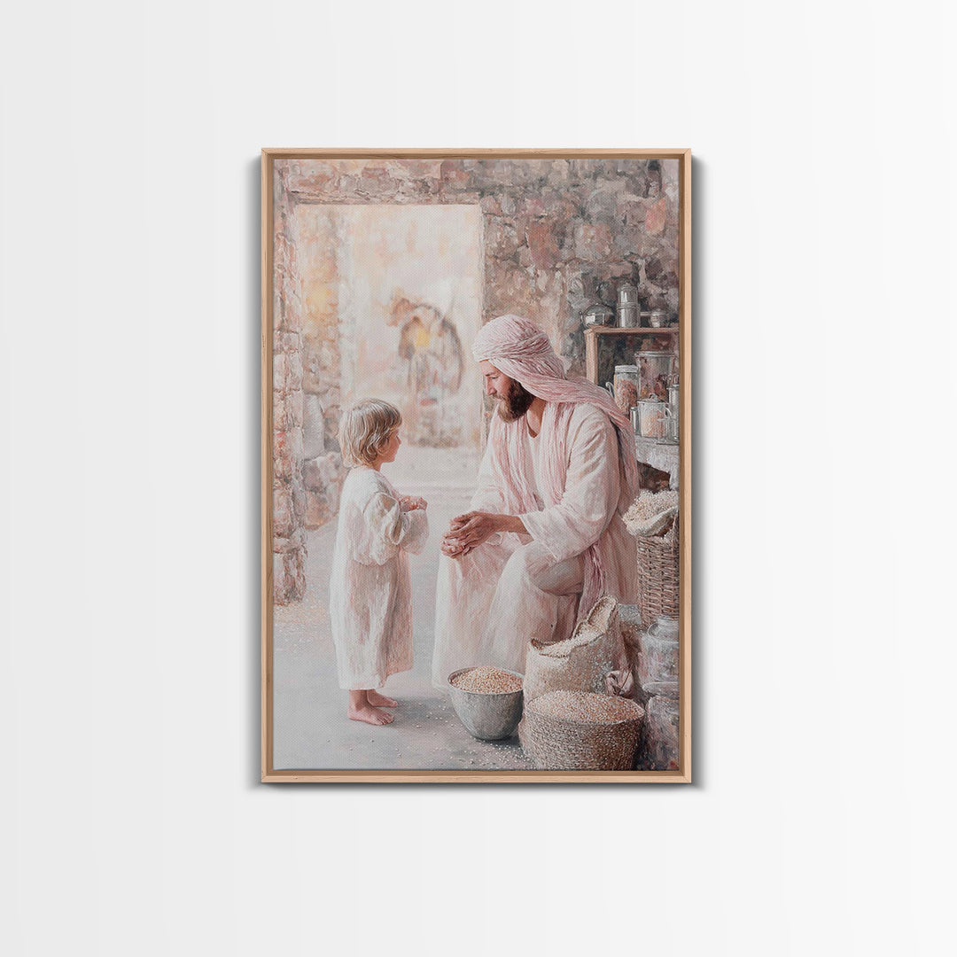 Gentle Provision – Framed Canvas Print – Christian Wall Art – Jesus Painting – Christian Art Canvas – Rustic Christian Art – Christian Deco