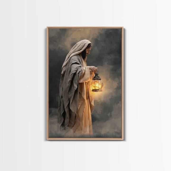 Guiding Lantern – Framed Canvas Print – Christian Wall Art – Jesus Painting – Christian Art Canvas – Moody Christian Art – Christian Gift