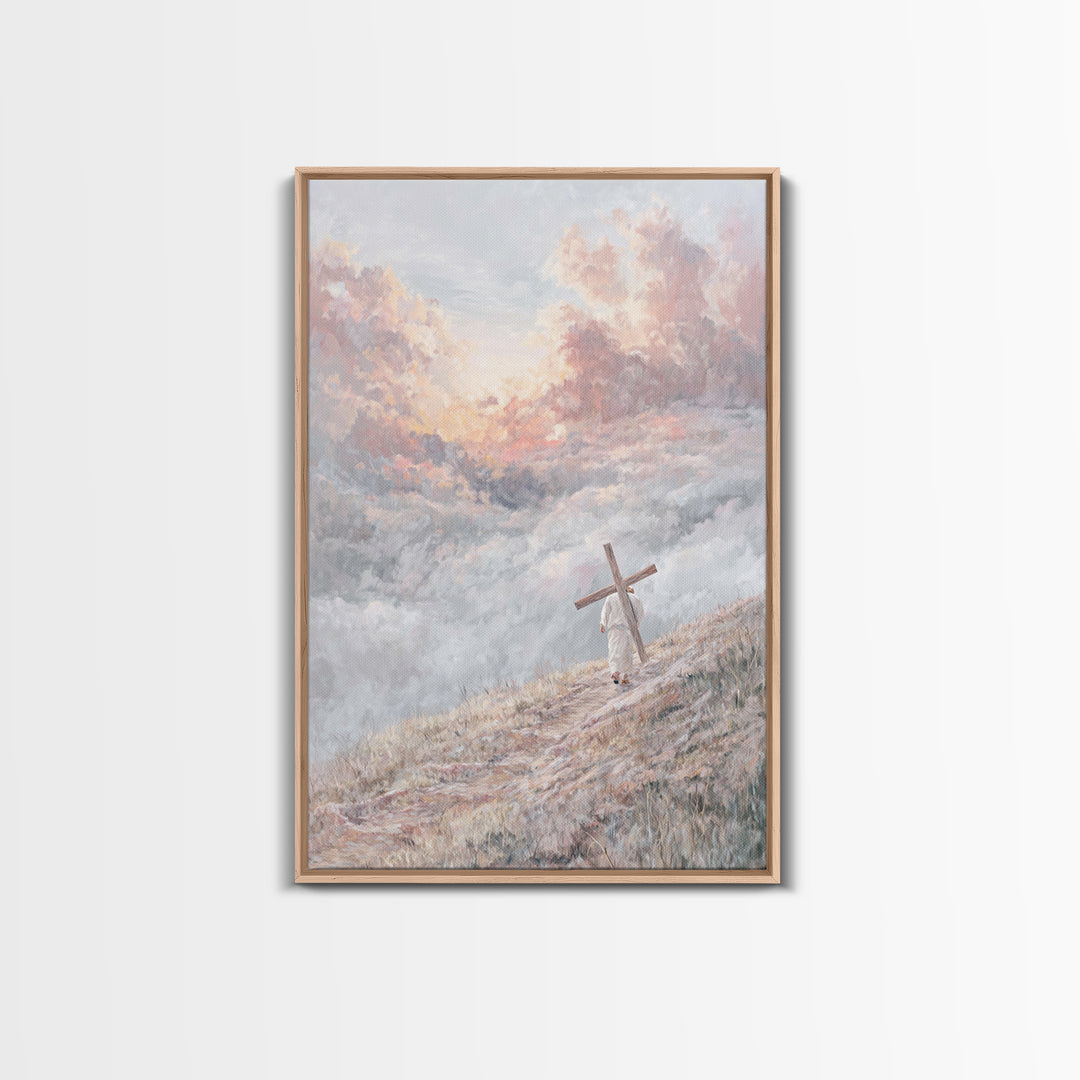 Ascent Of Faith | Framed Canvas Print | Christian Christmas Art | Jesus Painting Canvas | Christian Art Work | Moody Christian Art | Christ