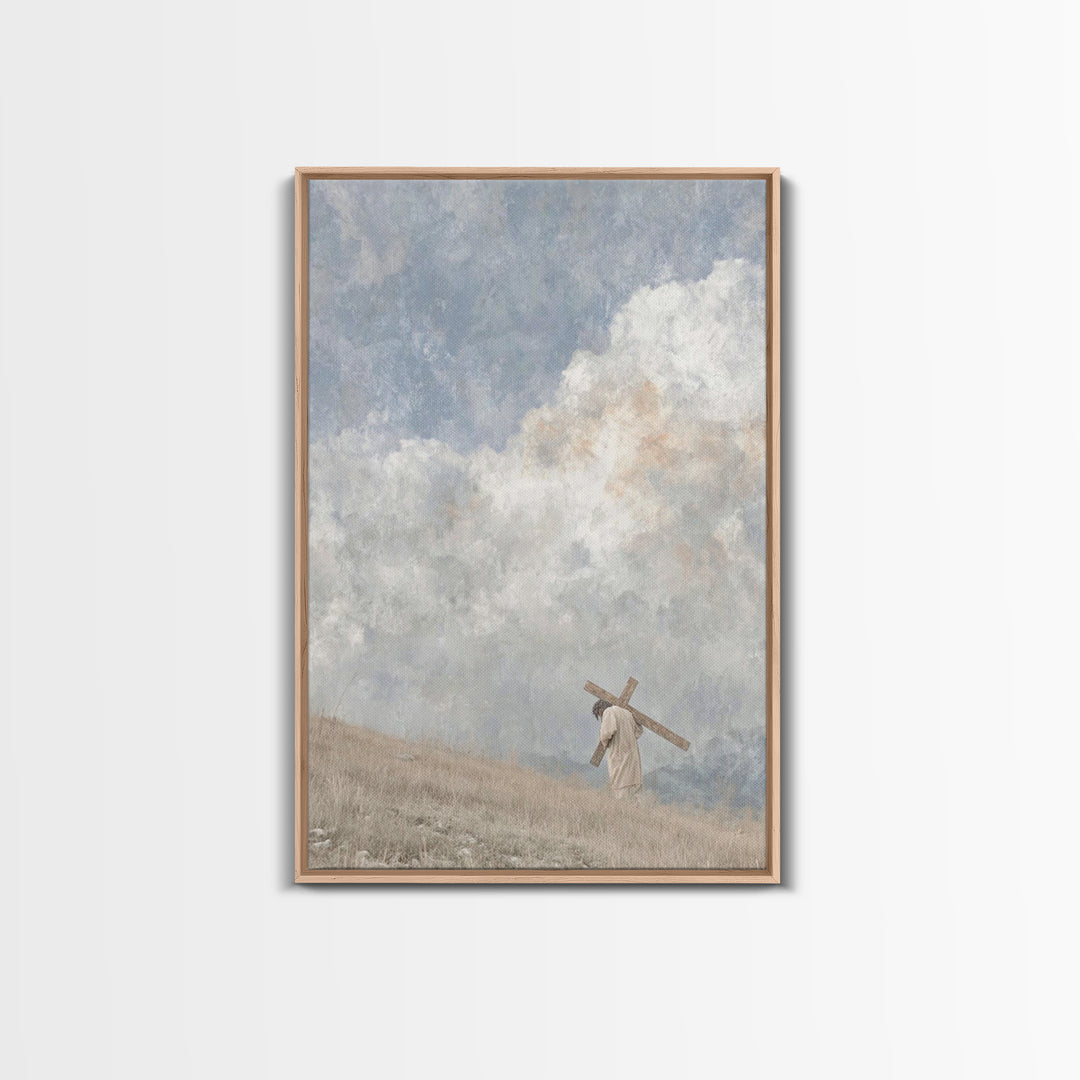 Silent Burden Road, Framed Canvas Print, Christian Art Canvas, Christian Paintings, Jesus Wall Art, Minimalist Christian Art, Subtle Christ