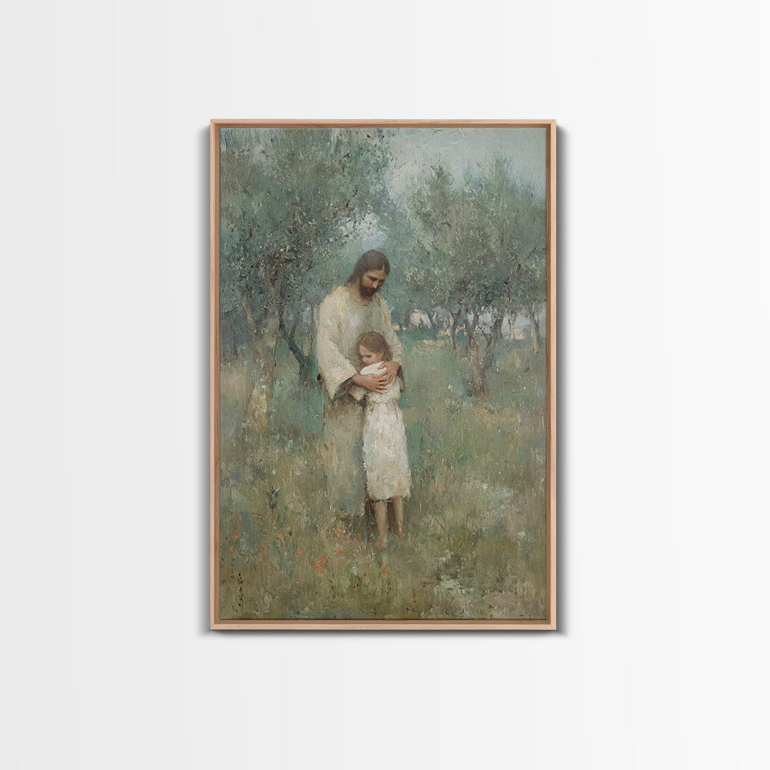 The Loving Shelter | Framed Canvas Print | Jesus Painting | Christian Wall Art | Christian Art Print | Modern Christian Art | Christian Gif