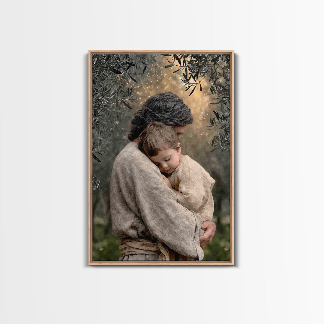 Quiet Orchard Peace | Framed Canvas Print | Christian Art Painting | Jesus Wall Art | Subtle Christian Art | Christian Decor | Large Christ