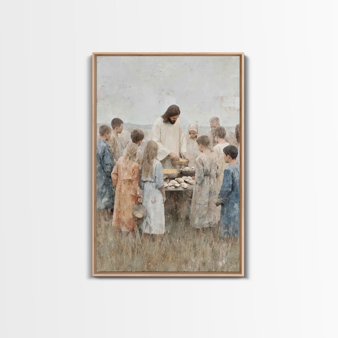 Gathered Blessings, Framed Canvas Print, Christian Art Canvas, Jesus Painting, Christian Wall Art, Subtle Christian Art, Christian Gift