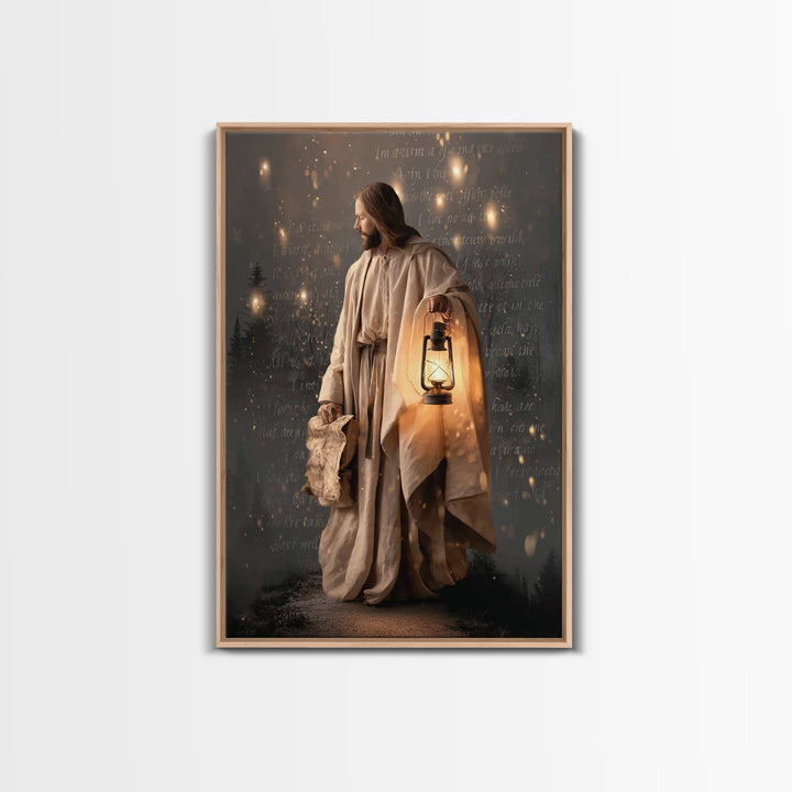 Guiding Through Night – Framed Canvas Print – Christian Wall Art – Christian Gift Ideas – Christian Art Print – Jesus Painting – Christian