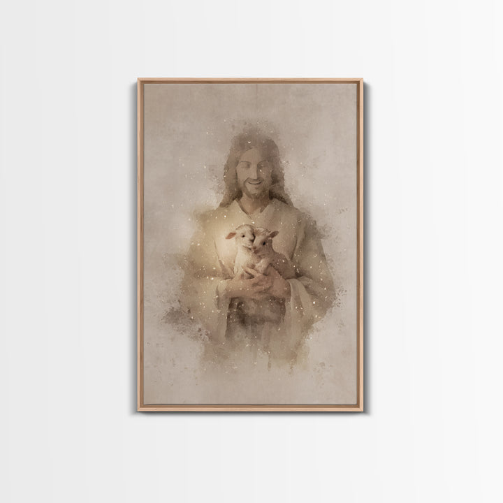 Gentle Shepherd Love – Framed Canvas Print – Jesus Painting – Christian Wall Art – Christian Decor – Christian Gift Ideas – Christian Art P