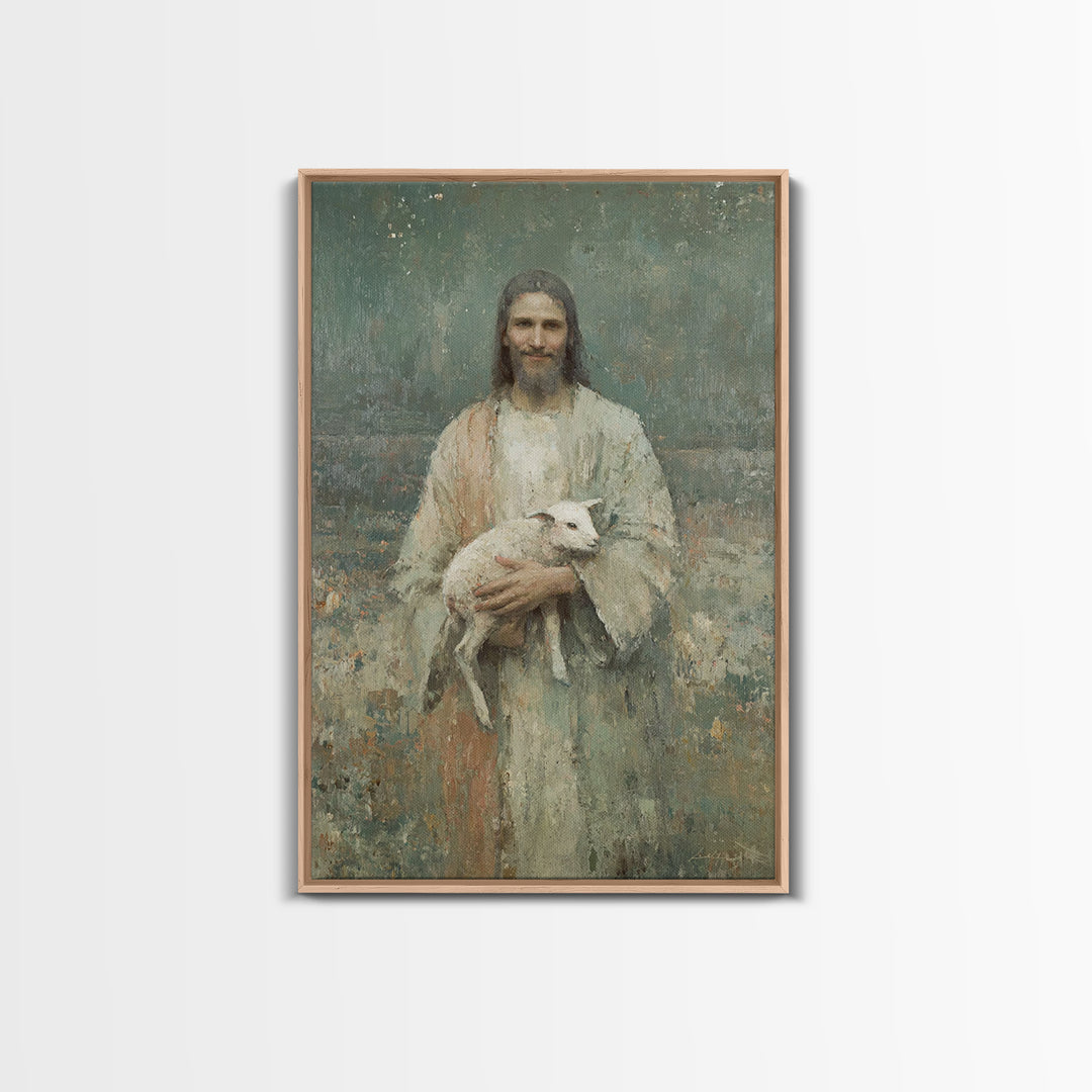 Gentle Pasture Hope – Framed Canvas Print – Christian Decor – Christian Art Print – Christian Wall Art – Jesus Painting – Christian Art Can