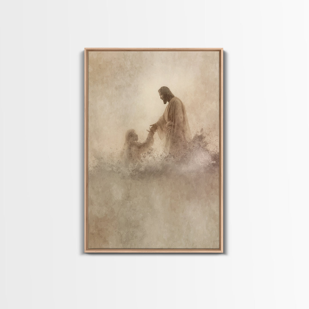 Saving Hand – Framed Canvas Print – Christian Wall Art – Jesus Painting – Christian Art Canvas – Christian Art Print – Christian Decoration