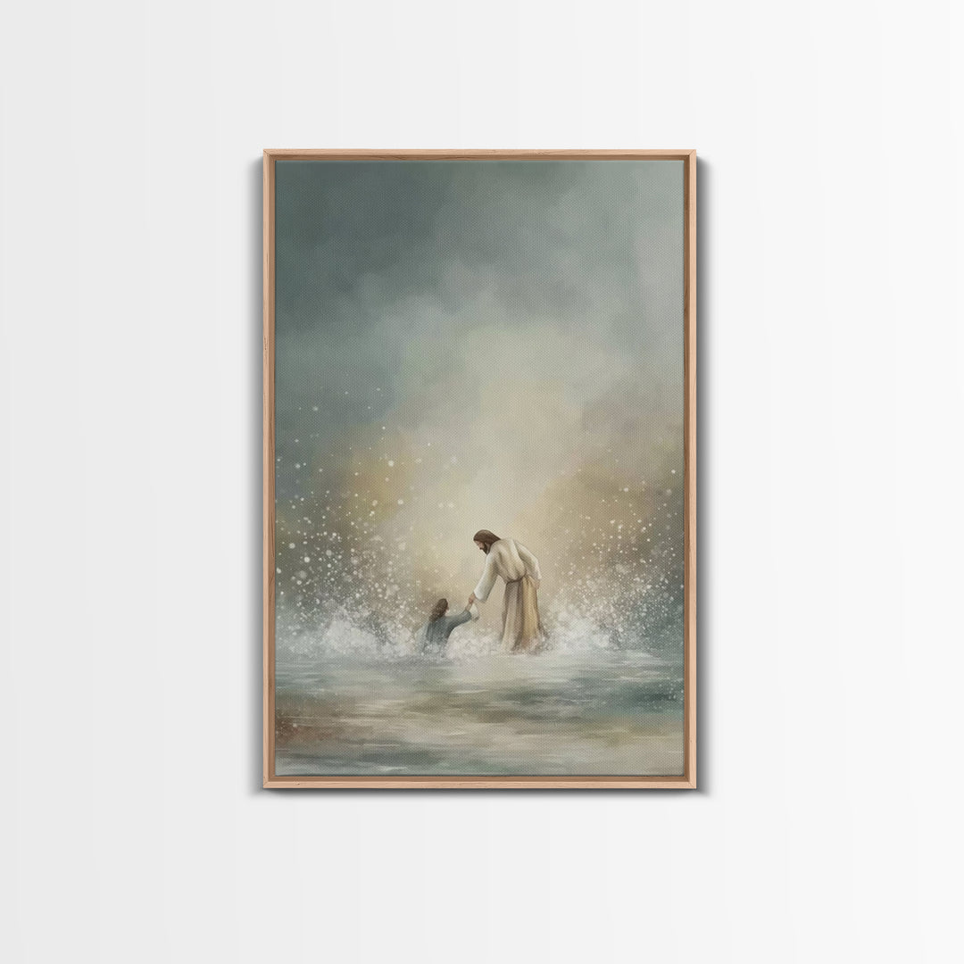 Rescued by Grace – Framed Canvas Print – Jesus Painting – Christian Art Canvas – Christian Wall Art – Christian Gift Ideas – Christian Art