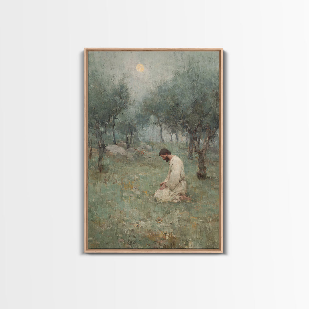 Garden Of Prayer – Framed Canvas Print – Christian Art Work – Jesus Painting – Christian Wall Art – Subtle Christian Art – Christian Decora