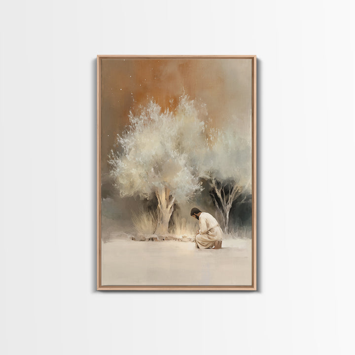 Silent Grove Light | Framed Canvas Print | Christian Art Canvas | Jesus Painting | Minimalist Christian Art | Christian Wall Art | Christia