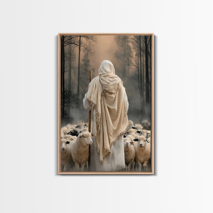 Guardian Of The Flock – Framed Canvas Print – Jesus Painting – Christian Wall Art – Large Jesus Painting – Christian Art Canvas – Christian