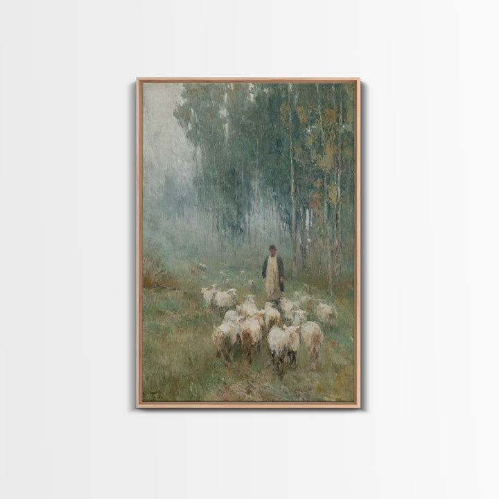 Peaceful Field Journey | Framed Canvas Print | Christian Art Canvas | Christian Painting | Subtle Christian Art | Pastoral Scenery | Christ