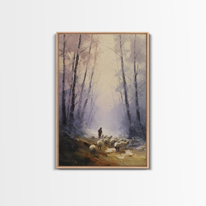 Morning Shepherd Path – Framed Canvas Print – Christian Wall Art – Christian Art Canvas – Pastoral Scenery – Jesus Painting – Christian Chr