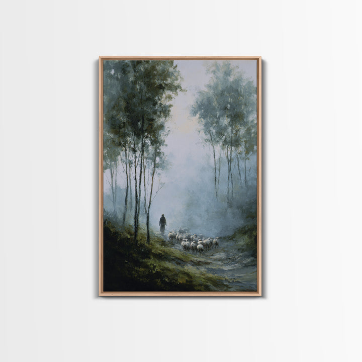 Silent Flock Journey – Framed Canvas Print – Christian Art Canvas – Christian Wall Art – Moody Christian Art – Jesus Painting – Christmas A