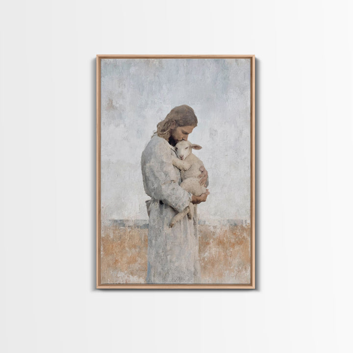 Heavenly Lamb Embrace – Framed Canvas Print – Christian Art Canvas – Jesus Painting – Christian Wall Art – Large Christian Art – Christian
