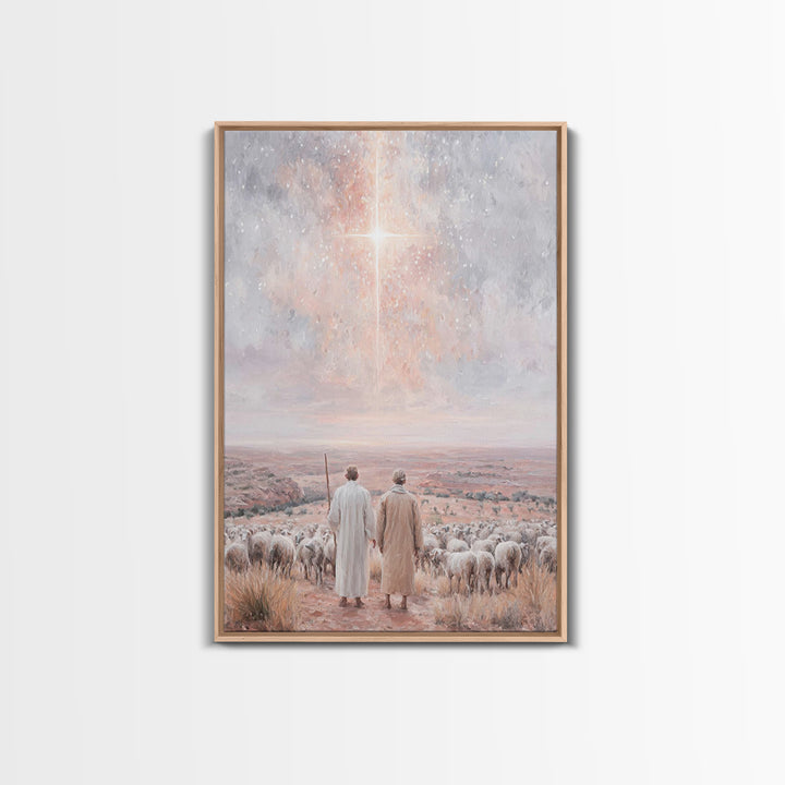 Radiant Sky Promise, Framed Canvas Print, Christian Wall Art, Christian Christmas Art, Christmas Art Prints, Christian Art Canvas