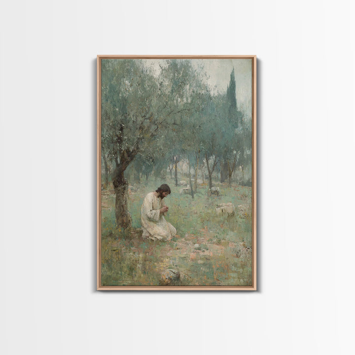 Garden Of Prayer, Framed Canvas Print, Christian Wall Art, Christian Art Canvas, Jesus Painting, Subtle Christian Art, Christian Gift