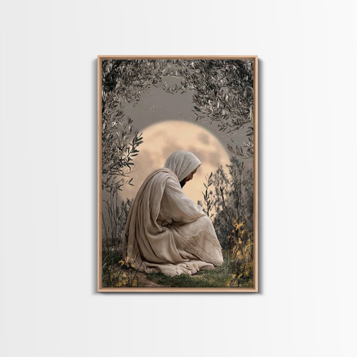 Moonlit Devotion, Framed Canvas Print, Christian Wall Art, Jesus Painting, Moody Christian Art, Christian Art Canvas, Christian Decoration