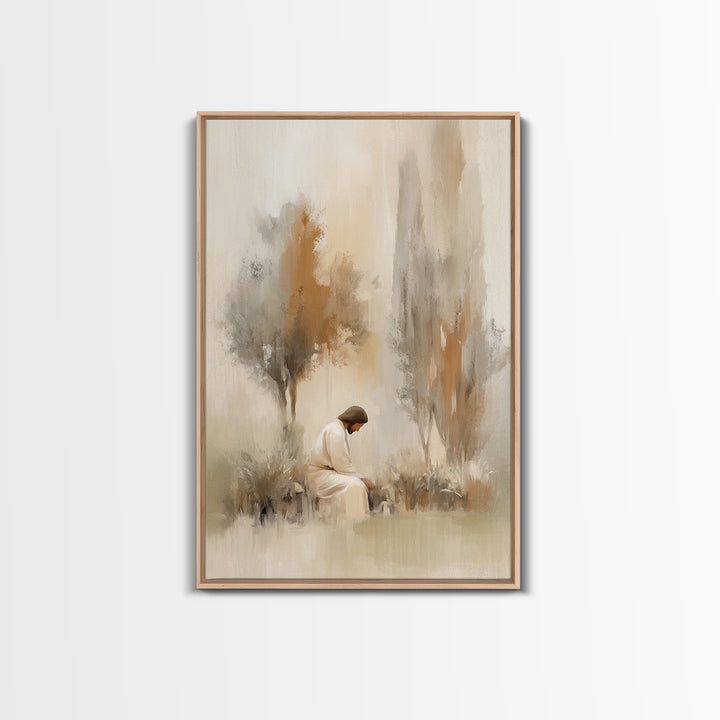 Stillness And Grace, Framed Canvas Print, Minimalist Christian Art, Christian Wall Art, Jesus Painting, Christian Art Print, Unique Christi