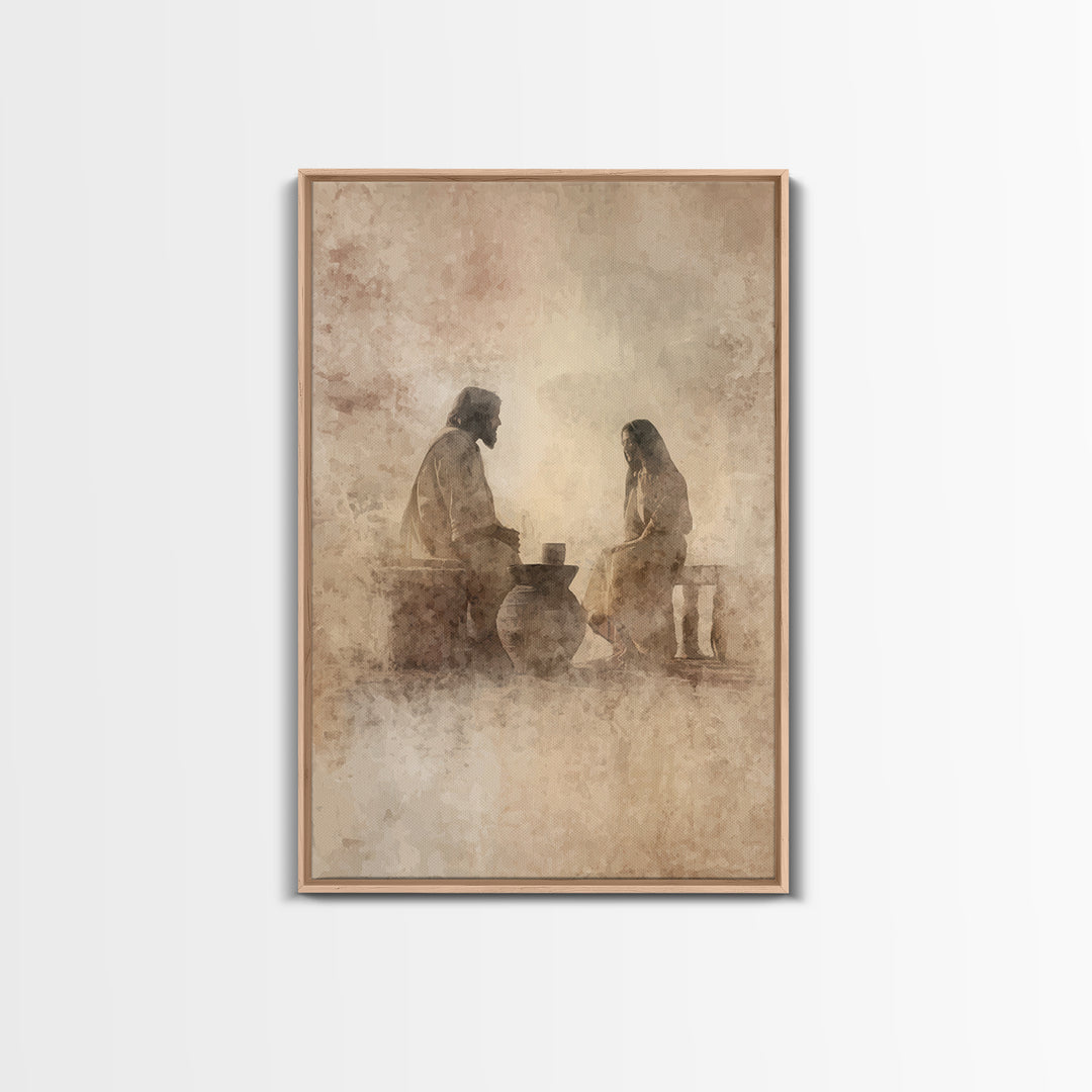 Quiet Well Meeting – Framed Canvas Print – Christian Wall Art – Christian Art Canvas – Jesus Painting – Modern Christian Art – Christian Gi