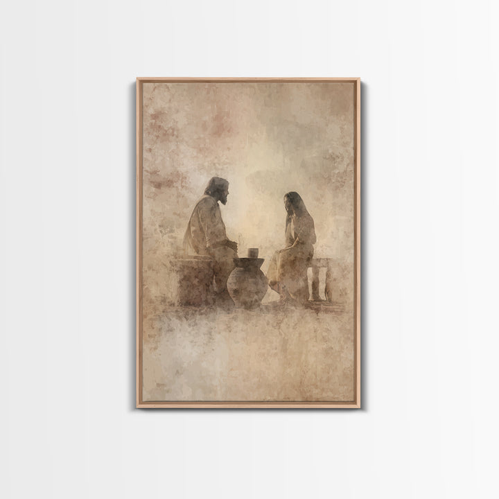 Quiet Well Meeting – Framed Canvas Print – Christian Wall Art – Christian Art Canvas – Jesus Painting – Modern Christian Art – Christian Gi