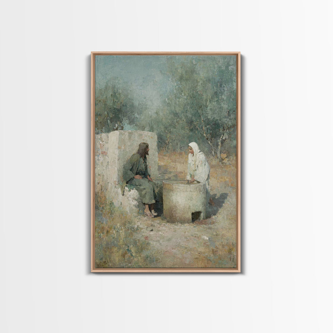 Teaching By The Well – Framed Canvas Print – Jesus Painting – Christian Wall Art – Christian Art – Christian Gift Ideas – Christian Art Can