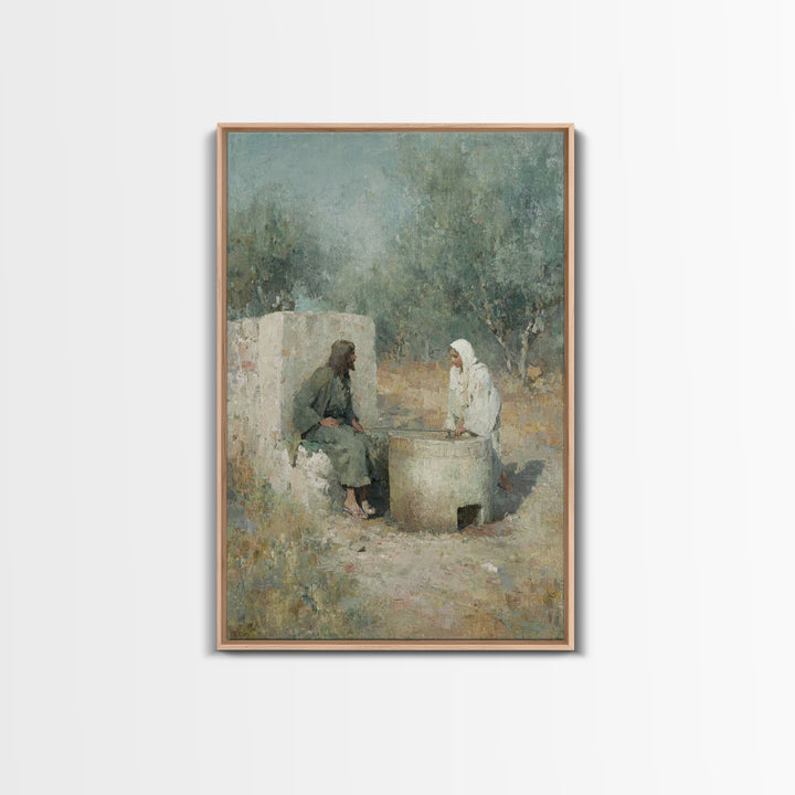 Teaching By The Well – Framed Canvas Print – Jesus Painting – Christian Wall Art – Christian Art – Christian Gift Ideas – Christian Art Can