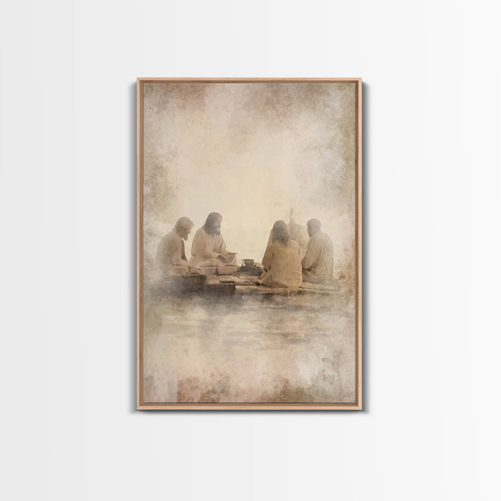 Evening Meal Peace – Framed Canvas Print – Christian Art Canvas – Christian Wall Art – Jesus Painting – Christian Decor – Moody Christian A