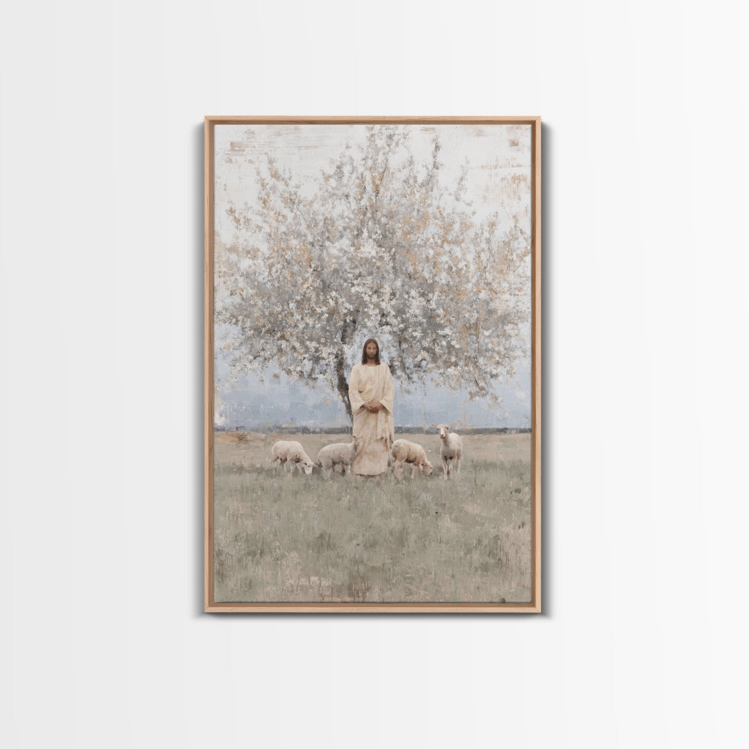 Shepherd Of Peace | Framed Canvas Print | Christian Art Canvas | Christian Wall Art | Jesus Painting | Minimalist Christian Art | Christian