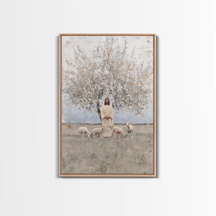 Shepherd Of Peace | Framed Canvas Print | Christian Art Canvas | Christian Wall Art | Jesus Painting | Minimalist Christian Art | Christian