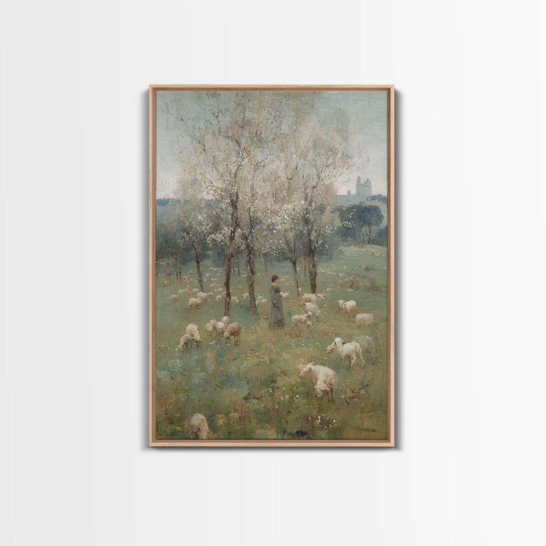 Spring Pasture Calm – Framed Canvas Print – Christian Art Canvas – Christian Wall Art – Christian Painting – Subtle Christian Art – Christi