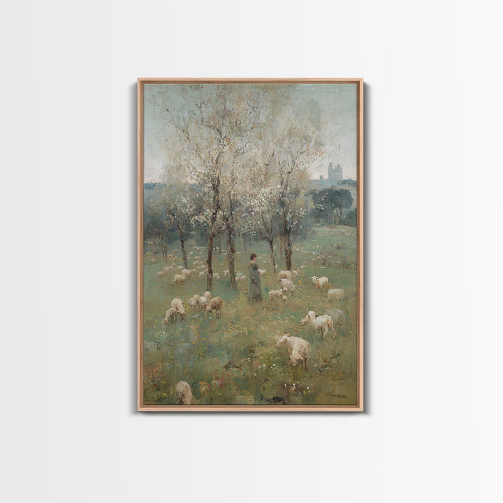 Spring Pasture Calm – Framed Canvas Print – Christian Art Canvas – Christian Wall Art – Christian Painting – Subtle Christian Art – Christi