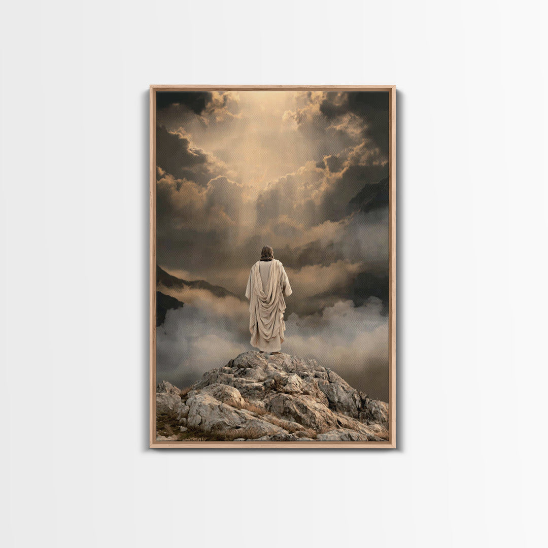 Summit Light Prayer, Framed Canvas Print, Christian Art Canvas, Christian Wall Art, Jesus Painting, Moody Christian Art, Christian Decor, C