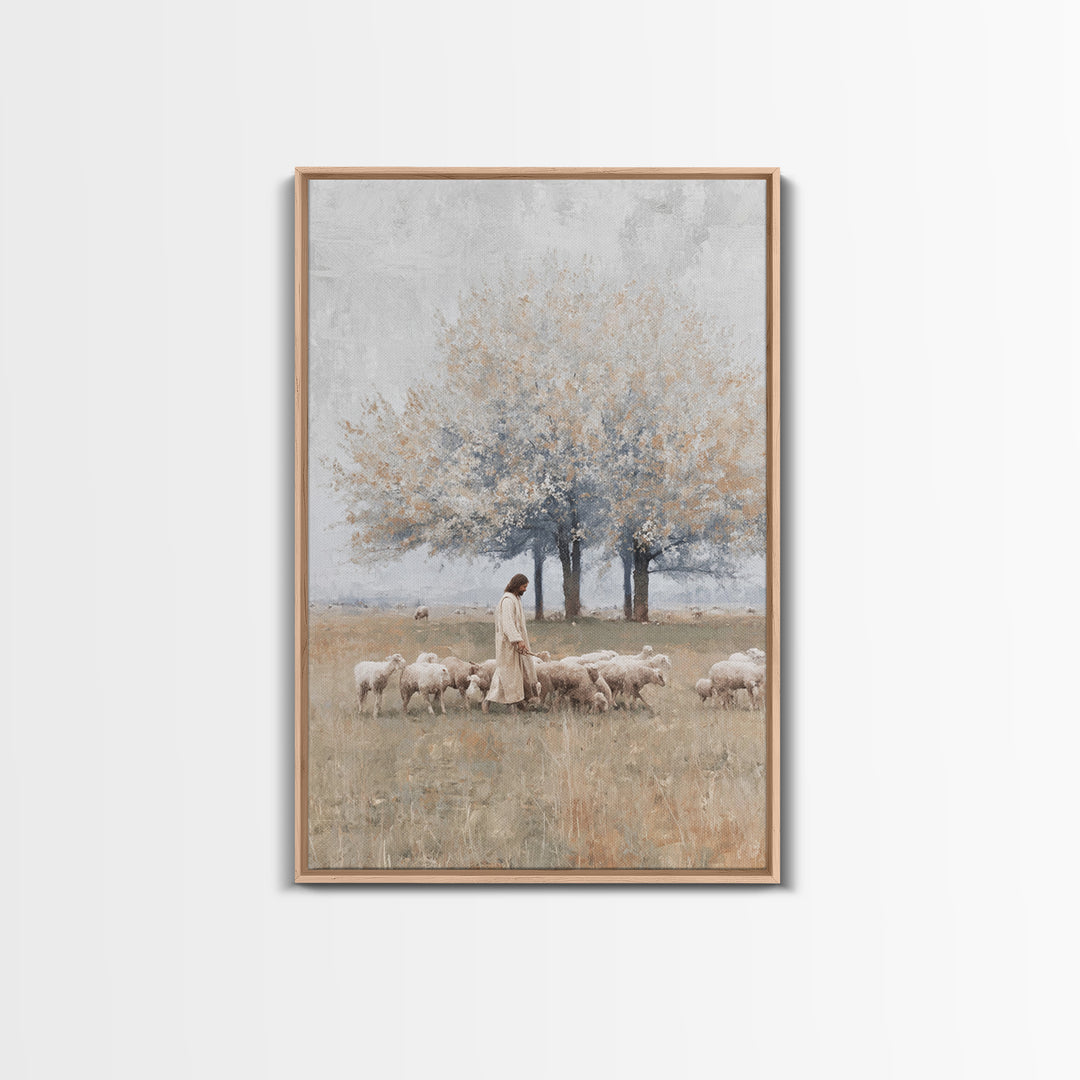Pastoral Shepherd Path | Framed Canvas Print | Jesus Painting | Christian Wall Art | Christian Art Canvas | Christian Decor | Large Christi