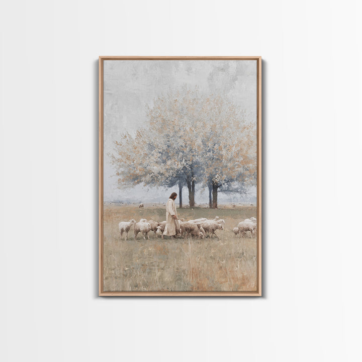 Pastoral Shepherd Path | Framed Canvas Print | Jesus Painting | Christian Wall Art | Christian Art Canvas | Christian Decor | Large Christi