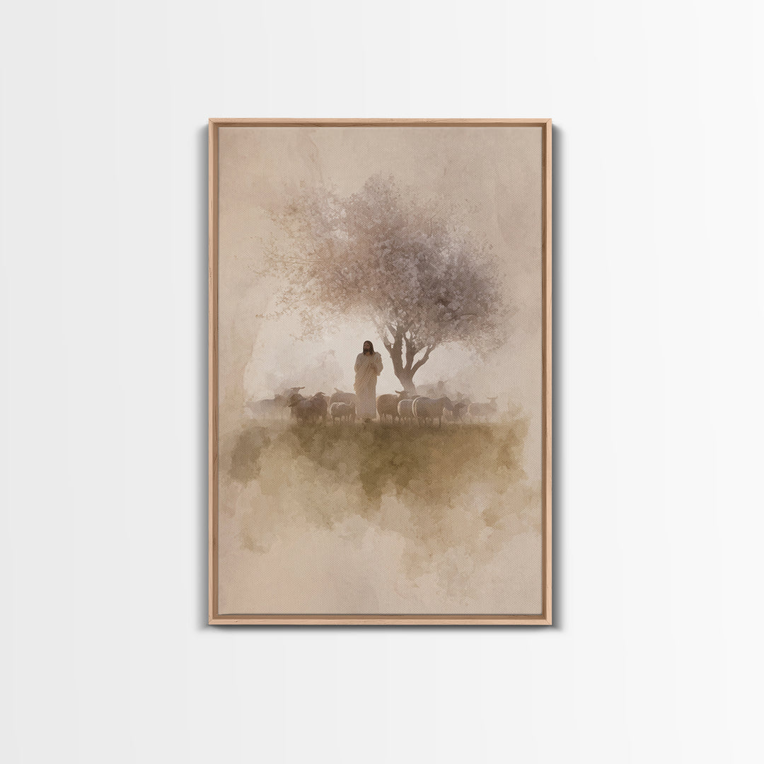 Morning Shepherd Calm – Framed Canvas Print – Christian Art Canvas – Jesus Painting – Christian Wall Art – Christian Christmas Art – Christ
