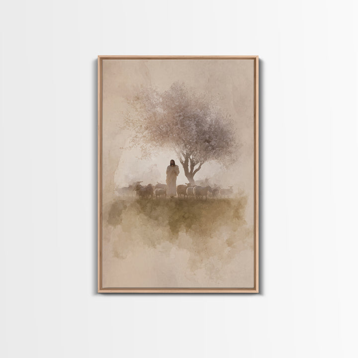 Morning Shepherd Calm – Framed Canvas Print – Christian Art Canvas – Jesus Painting – Christian Wall Art – Christian Christmas Art – Christ