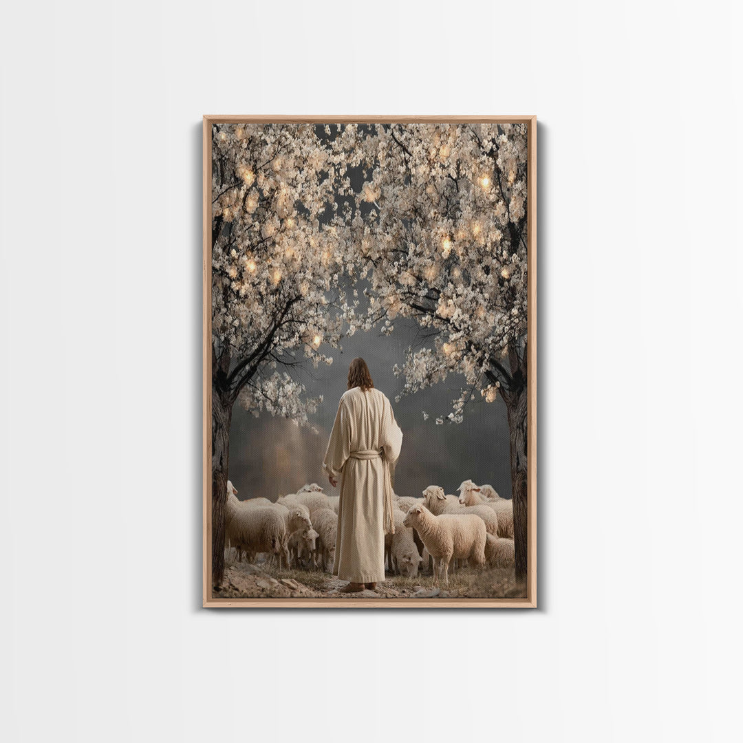 Lantern Blossom Night | Framed Canvas Print | Christian Wall Art | Jesus Painting | Christian Christmas Art | Christian Art Canvas | Moody